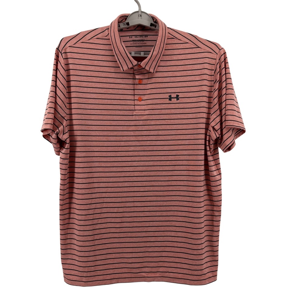 Under Armour Playoff Polo Mens XXL Pink Heather Striped Golf Shirt Short Sleeve
